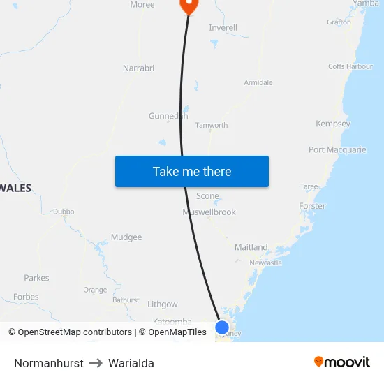 Normanhurst to Warialda map