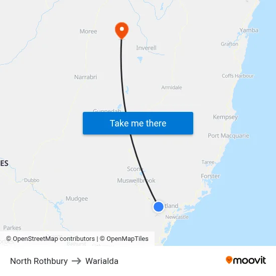 North Rothbury to Warialda map
