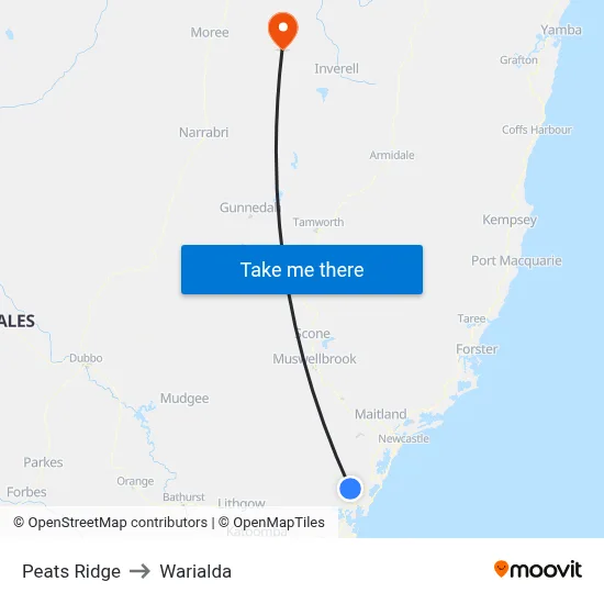Peats Ridge to Warialda map