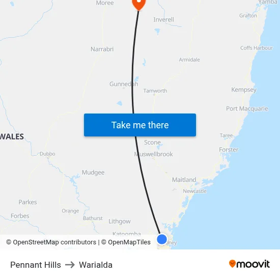 Pennant Hills to Warialda map