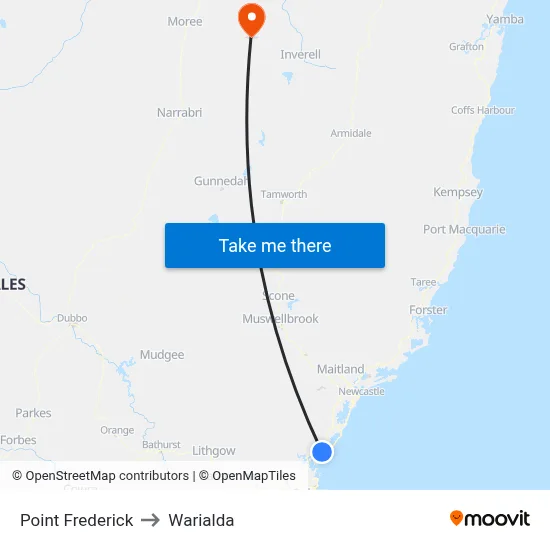 Point Frederick to Warialda map