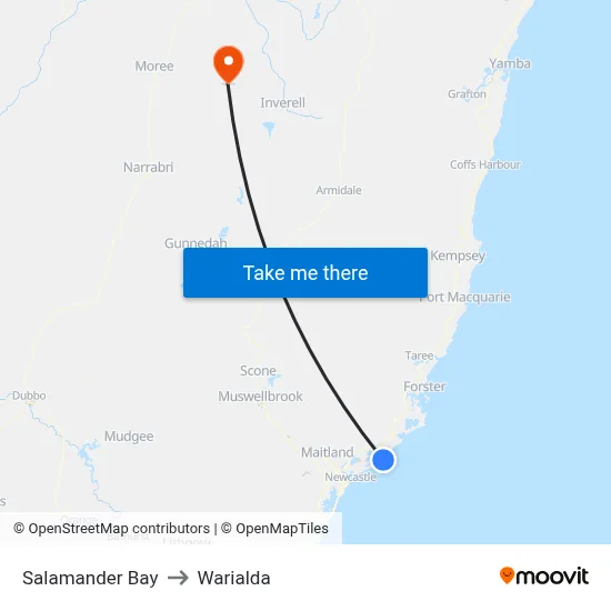 Salamander Bay to Warialda map