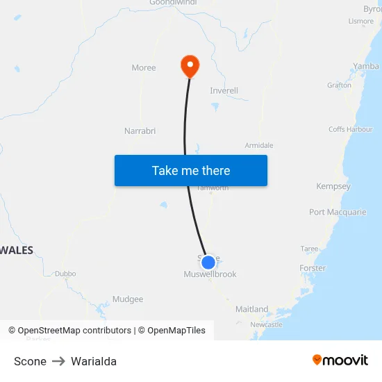 Scone to Warialda map