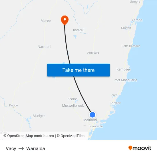 Vacy to Warialda map