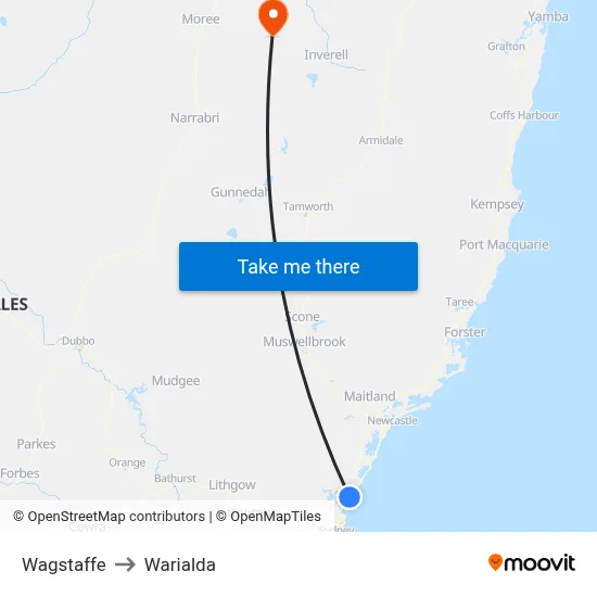 Wagstaffe to Warialda map