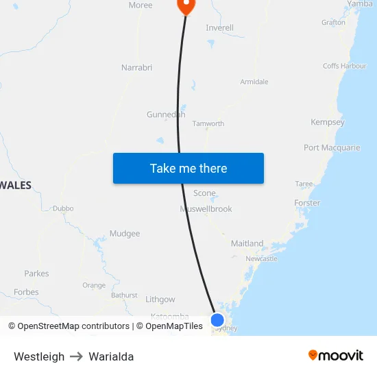 Westleigh to Warialda map