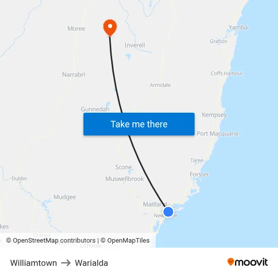 Williamtown to Warialda map