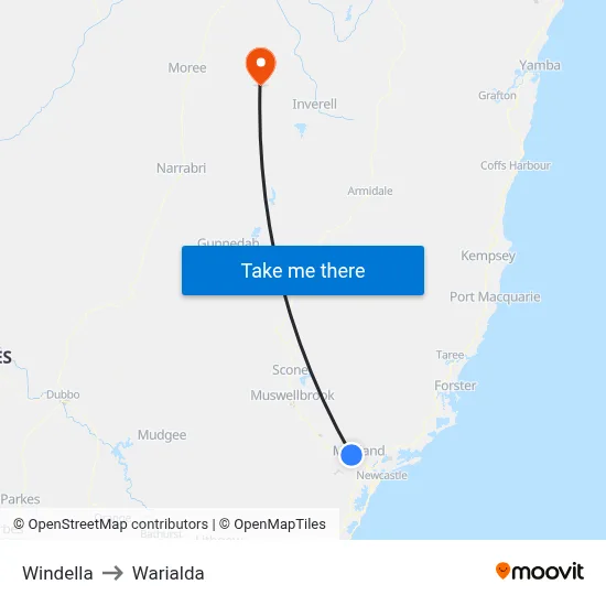 Windella to Warialda map