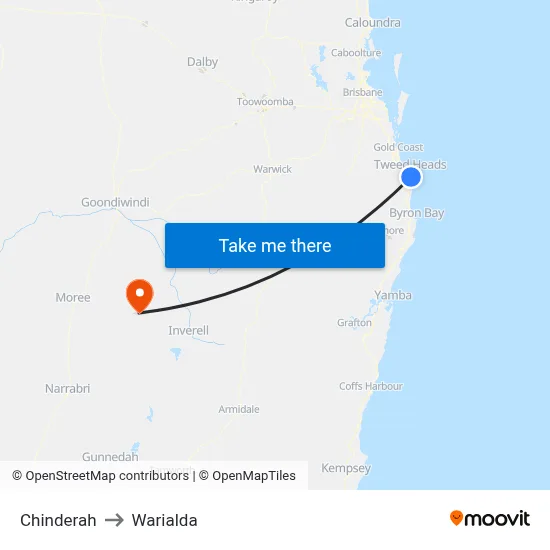 Chinderah to Warialda map