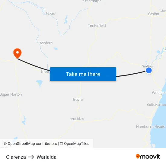 Clarenza to Warialda map