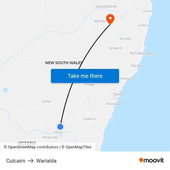Culcairn to Warialda map