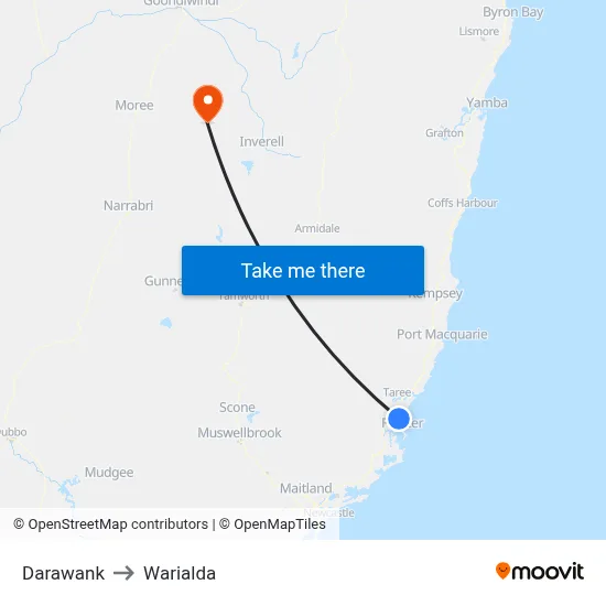 Darawank to Warialda map