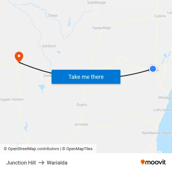 Junction Hill to Warialda map