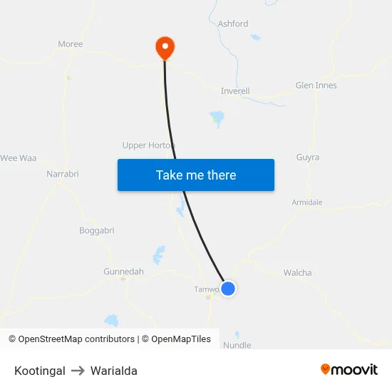 Kootingal to Warialda map