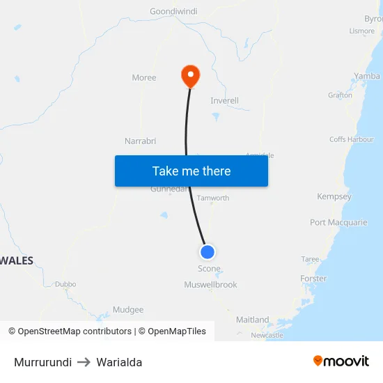 Murrurundi to Warialda map
