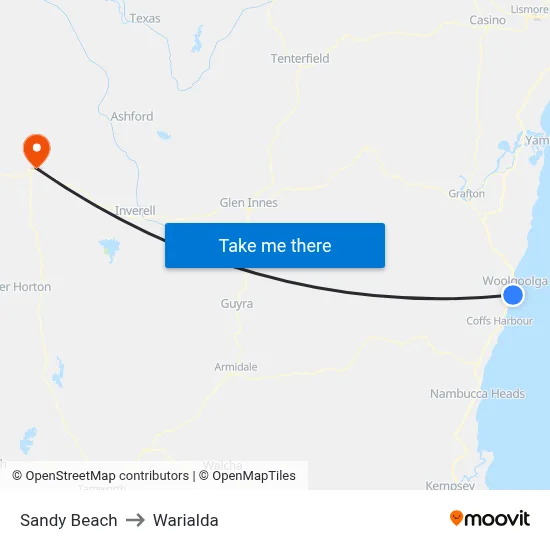 Sandy Beach to Warialda map