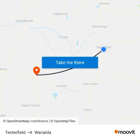 Tenterfield to Warialda map