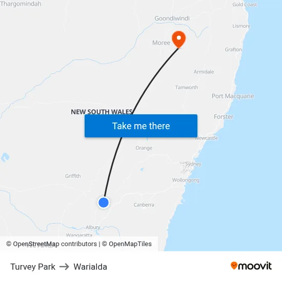 Turvey Park to Warialda map
