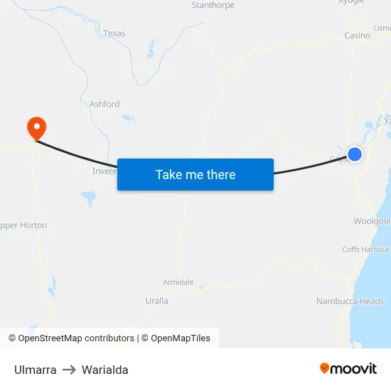 Ulmarra to Warialda map