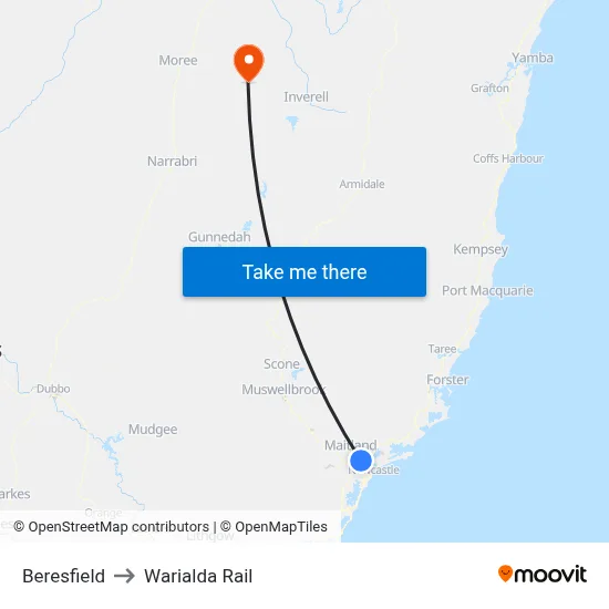 Beresfield to Warialda Rail map