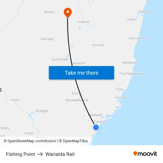 Fishing Point to Warialda Rail map