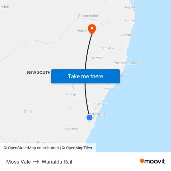 Moss Vale to Warialda Rail map