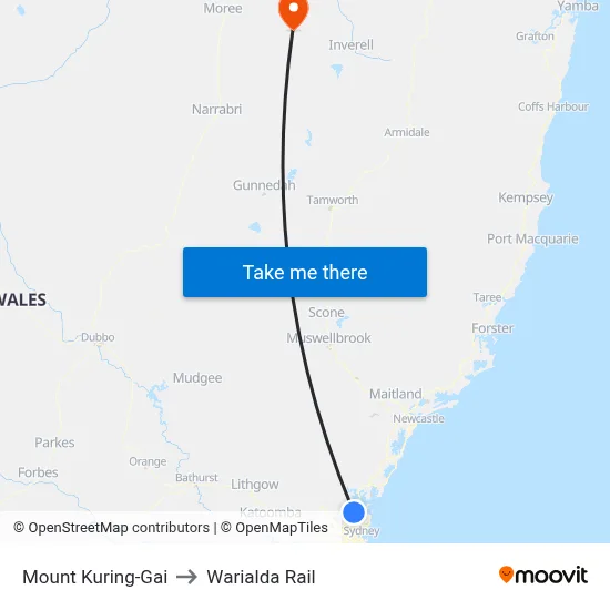 Mount Kuring-Gai to Warialda Rail map