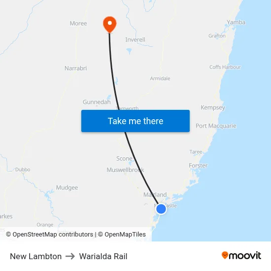 New Lambton to Warialda Rail map