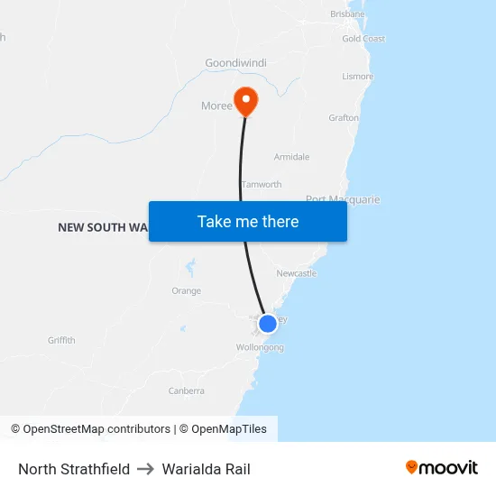 North Strathfield to Warialda Rail map