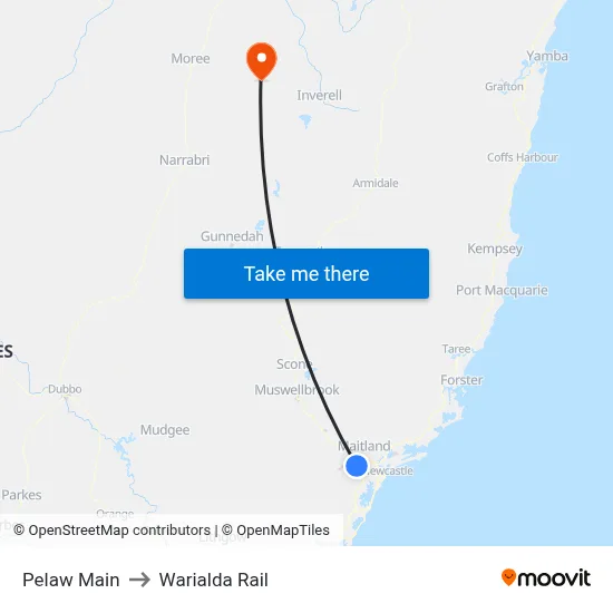 Pelaw Main to Warialda Rail map
