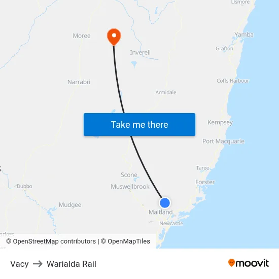 Vacy to Warialda Rail map