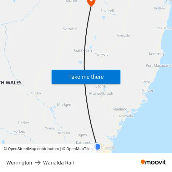 Werrington to Warialda Rail map