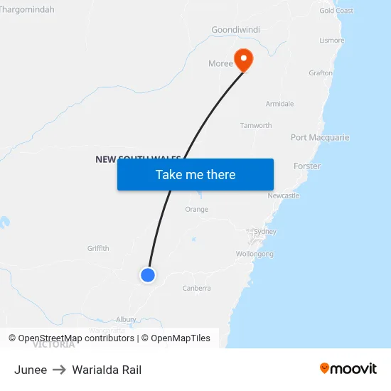 Junee to Warialda Rail map