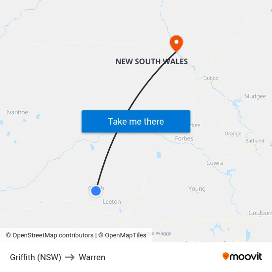 Griffith (NSW) to Warren map