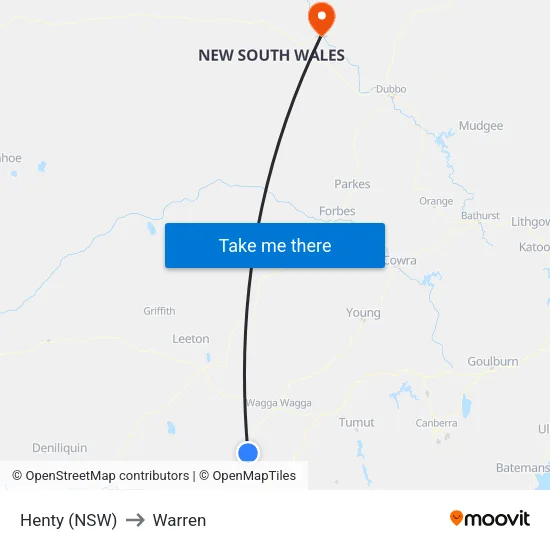 Henty (NSW) to Warren map