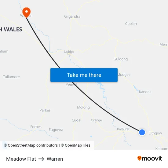 Meadow Flat to Warren map