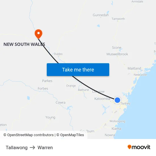 Tallawong to Warren map
