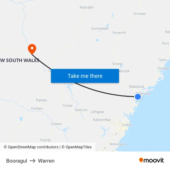 Booragul to Warren map