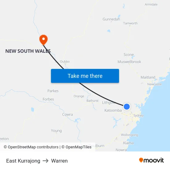 East Kurrajong to Warren map