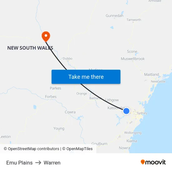 Emu Plains to Warren map