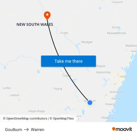 Goulburn to Warren map