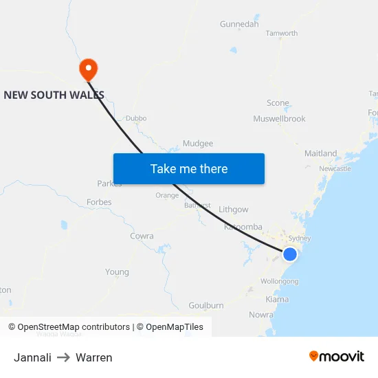 Jannali to Warren map