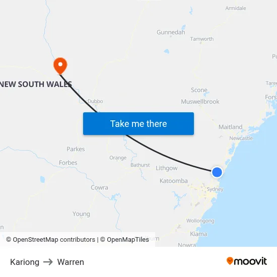 Kariong to Warren map