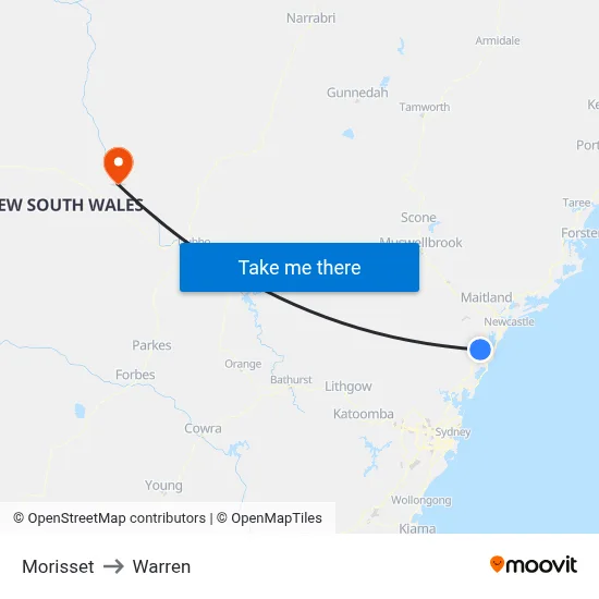 Morisset to Warren map