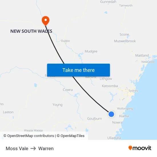 Moss Vale to Warren map