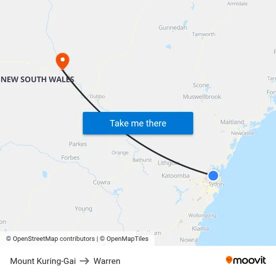 Mount Kuring-Gai to Warren map