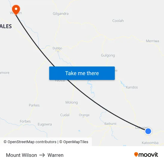 Mount Wilson to Warren map
