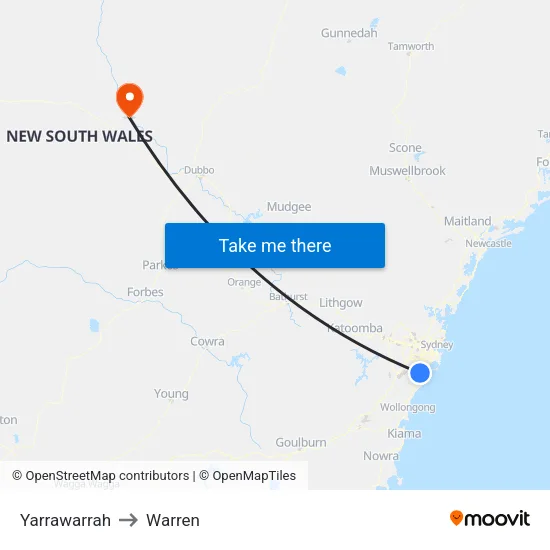 Yarrawarrah to Warren map