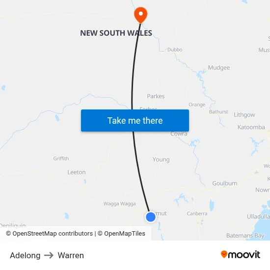 Adelong to Warren map