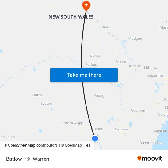Batlow to Warren map